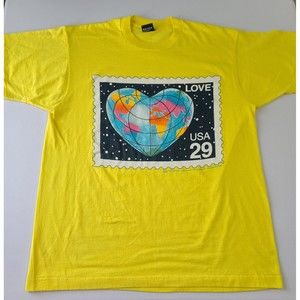 Vintage 1991 USPS Love .29 Stamp Single Stitch T-Shirt Size XL Yellow Heart VTG